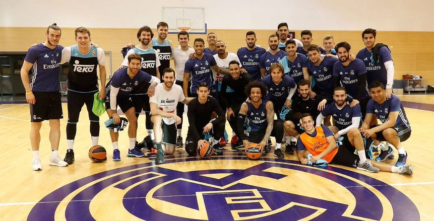 بالصور| فريقا ريال مدريد للقدم والسلة يتدربان معا