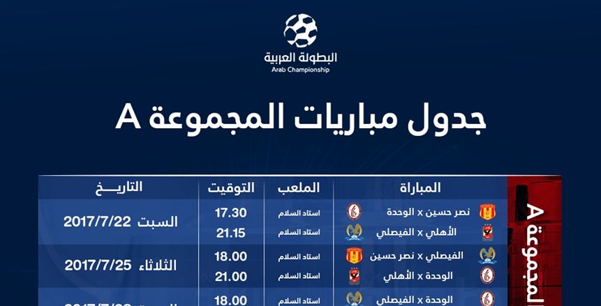 البطولة العربية| بالصور.. الزي الرسمي لمباريات جولة الافتتاح للمجموعة الأولى