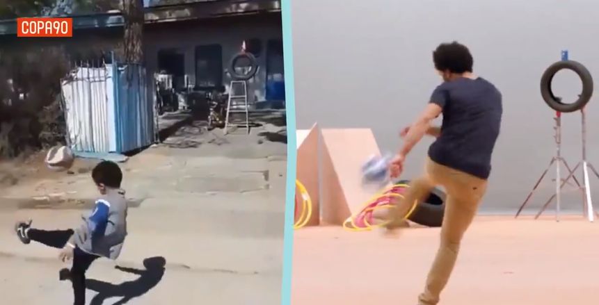بالفيديو| صورة طبق الأصل.. طفل يقلد مهارات «صلاح»
