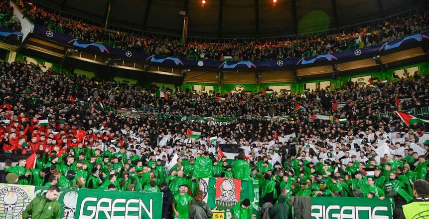 جماهير سيلتك تتحدى قرار «يويفا».. أعلام فلسطين تغزو الملعب «فيديو»