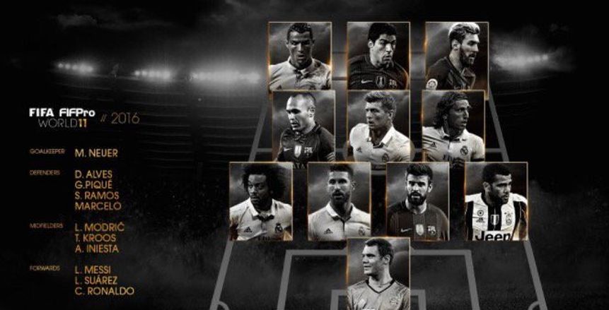 سيطرة مدريد وبرشلونة على جائزة التشكيلة المثالية للفيفا لعام 2016