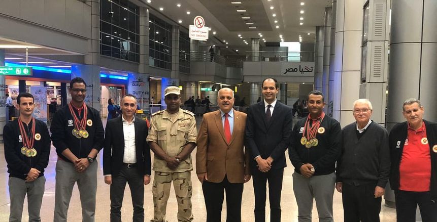وفد رسمي من وزارة الرياضة في استقبال أبطال الرماية بعد الفوز ببطولة أفريقيا