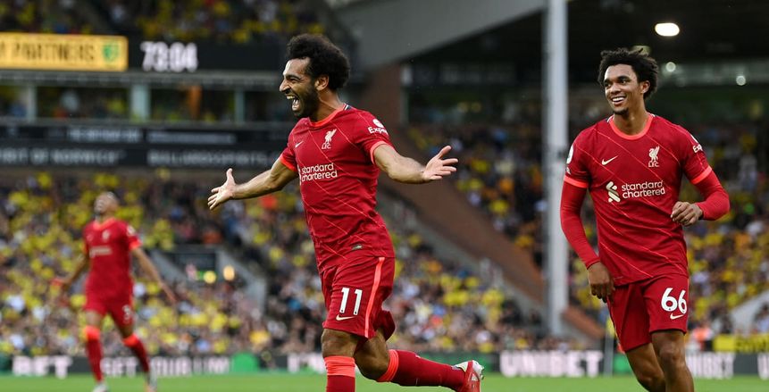 محمد صلاح يحتفل بهدفه ضد نورويتش سيتي.. وأرنولد يرد «صور»